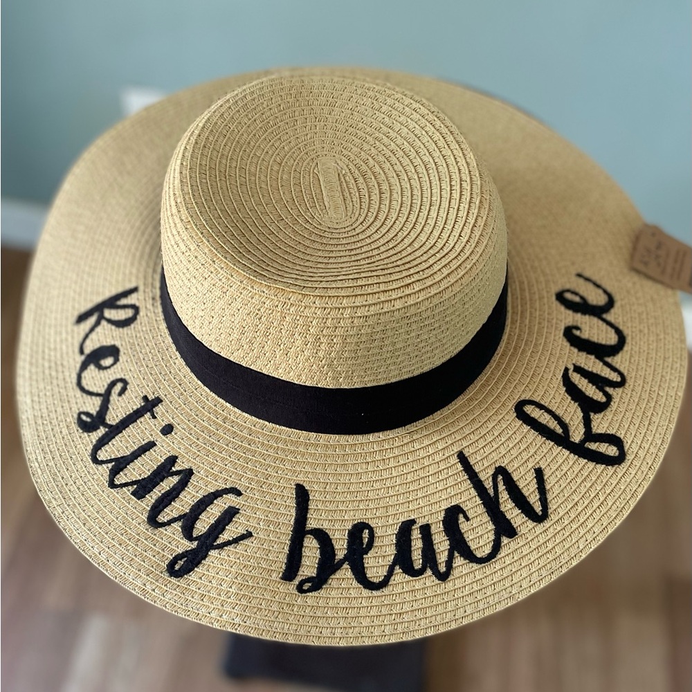 Tan Straw Sun Hat with Black Band